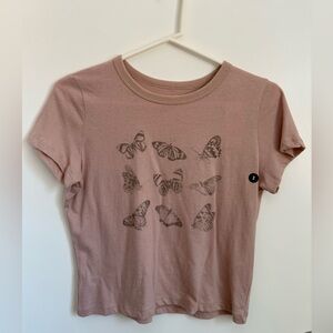 NWT Hollister Pink with Butterflies Graphic Fitted Crop T-Shirt
